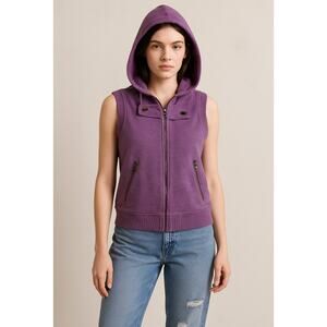 Y2K Streetwear Purple Zip Up Hoodie Vest Iceburg Size S